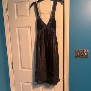 Adrianna Papell Black Beaded Silk Dress